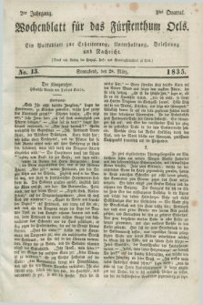 Wochenblatt für das Fürstenthum Oels : ein Volksblatt zur Erheiterung, Unterhaltung, Belehrung und Nachricht. Jg.2, No. 13 (28 März 1835)
