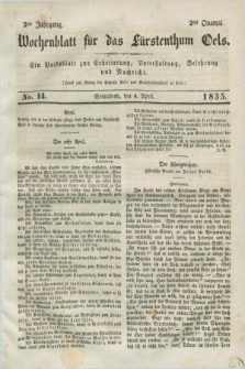 Wochenblatt für das Fürstenthum Oels : ein Volksblatt zur Erheiterung, Unterhaltung, Belehrung und Nachricht. Jg.2, No. 14 (4 April 1835)