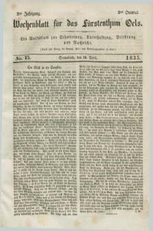 Wochenblatt für das Fürstenthum Oels : ein Volksblatt zur Erheiterung, Unterhaltung, Belehrung und Nachricht. Jg.2, No. 15 (11 April 1835)