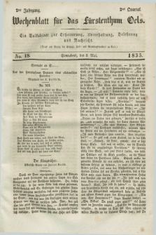 Wochenblatt für das Fürstenthum Oels : ein Volksblatt zur Erheiterung, Unterhaltung, Belehrung und Nachricht. Jg.2, No. 18 (2 Mai 1835)