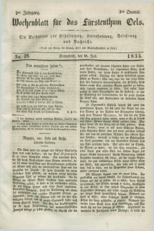 Wochenblatt für das Fürstenthum Oels : ein Volksblatt zur Erheiterung, Unterhaltung, Belehrung und Nachricht. Jg.2, No. 29 (18 Juli 1835)