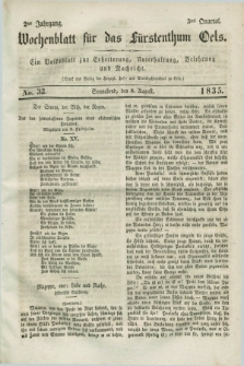 Wochenblatt für das Fürstenthum Oels : ein Volksblatt zur Erheiterung, Unterhaltung, Belehrung und Nachricht. Jg.2, No. 32 (8 August 1835)