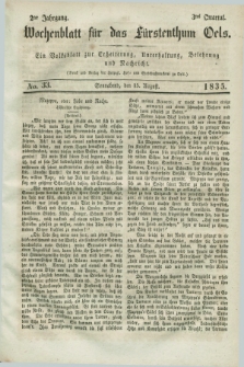 Wochenblatt für das Fürstenthum Oels : ein Volksblatt zur Erheiterung, Unterhaltung, Belehrung und Nachricht. Jg.2, No. 33 (15 August 1835)
