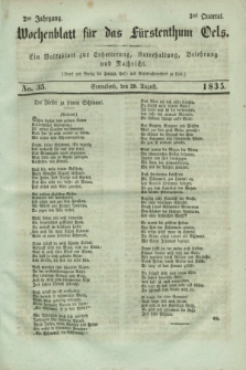 Wochenblatt für das Fürstenthum Oels : ein Volksblatt zur Erheiterung, Unterhaltung, Belehrung und Nachricht. Jg.2, No. 35 (29 August 1835)