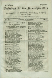 Wochenblatt für das Fürstenthum Oels : ein Volksblatt zur Erheiterung, Unterhaltung, Belehrung und Nachricht. Jg.2, No. 36 (5 September 1835)