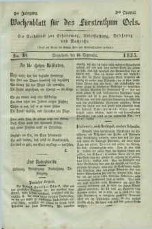 Wochenblatt für das Fürstenthum Oels : ein Volksblatt zur Erheiterung, Unterhaltung, Belehrung und Nachricht. Jg.2, No. 38 (19 September 1835) + dod.