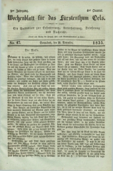 Wochenblatt für das Fürstenthum Oels : ein Volksblatt zur Erheiterung, Unterhaltung, Belehrung und Nachricht. Jg.2, No. 47 (21 November 1835)