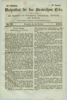 Wochenblatt für das Fürstenthum Oels : ein Volksblatt zur Erheiterung, Unterhaltung, Belehrung und Nachricht. Jg.2, No. 51 (19 December 1835)