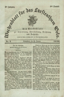 Wochenblatt für das Fürstenthum Oels : ein Volksblatt zur Erheiterung, Unterhaltung, Belehrung und Nachricht. Jg.3, No. 4 (23 Januar 1836) + dod.