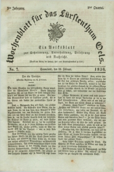 Wochenblatt für das Fürstenthum Oels : ein Volksblatt zur Erheiterung, Unterhaltung, Belehrung und Nachricht. Jg.3, No. 7 (13 Februar 1836) + dod.