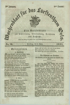 Wochenblatt für das Fürstenthum Oels : ein Volksblatt zur Erheiterung, Unterhaltung, Belehrung und Nachricht. Jg.3, No. 14 (1 April 1836) + dod.