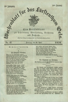 Wochenblatt für das Fürstenthum Oels : ein Volksblatt zur Erheiterung, Unterhaltung, Belehrung und Nachricht. Jg.3, No. 17 (22 April 1836) + dod.