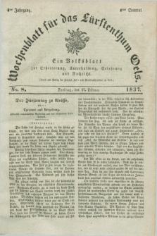 Wochenblatt für das Fürstenthum Oels : ein Volksblatt zur Erheiterung, Unterhaltung, Belehrung und Nachricht. Jg.4, No. 8 (17 Februar 1837) + dod.