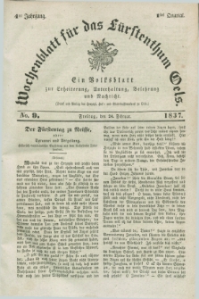 Wochenblatt für das Fürstenthum Oels : ein Volksblatt zur Erheiterung, Unterhaltung, Belehrung und Nachricht. Jg.4, No. 9 (24 Februar 1837) + dod.