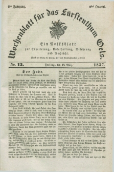 Wochenblatt für das Fürstenthum Oels : ein Volksblatt zur Erheiterung, Unterhaltung, Belehrung und Nachricht. Jg.4, No. 12 (17 März 1837) + dod.