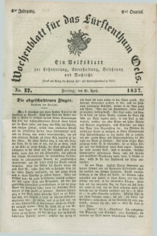 Wochenblatt für das Fürstenthum Oels : ein Volksblatt zur Erheiterung, Unterhaltung, Belehrung und Nachricht. Jg.4, No. 17 (21 April 1837) + dod.