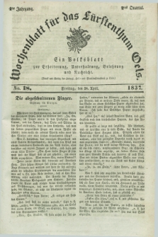 Wochenblatt für das Fürstenthum Oels : ein Volksblatt zur Erheiterung, Unterhaltung, Belehrung und Nachricht. Jg.4, No. 18 (28 April 1837) + dod.