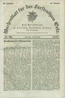 Wochenblatt für das Fürstenthum Oels : ein Volksblatt zur Erheiterung, Unterhaltung, Belehrung und Nachricht. Jg.4, No. 21 (19 Mai 1837) + dod.