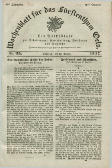 Wochenblatt für das Fürstenthum Oels : ein Volksblatt zur Erheiterung, Unterhaltung, Belehrung und Nachricht. Jg.4, No. 35 (25 August 1837)