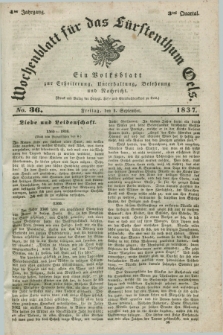 Wochenblatt für das Fürstenthum Oels : ein Volksblatt zur Erheiterung, Unterhaltung, Belehrung und Nachricht. Jg.4, No. 36 (1 September 1837)