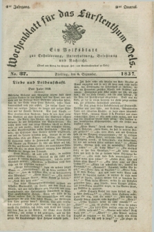 Wochenblatt für das Fürstenthum Oels : ein Volksblatt zur Erheiterung, Unterhaltung, Belehrung und Nachricht. Jg.4, No. 37 (8 September 1837)