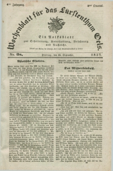 Wochenblatt für das Fürstenthum Oels : ein Volksblatt zur Erheiterung, Unterhaltung, Belehrung und Nachricht. Jg.4, No. 38 (15 September 1837)