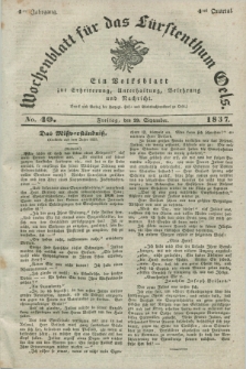 Wochenblatt für das Fürstenthum Oels : ein Volksblatt zur Erheiterung, Unterhaltung, Belehrung und Nachricht. Jg.4, No. 40 (29 September 1837)