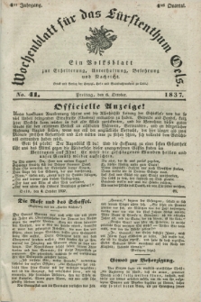 Wochenblatt für das Fürstenthum Oels : ein Volksblatt zur Erheiterung, Unterhaltung, Belehrung und Nachricht. Jg.4, No. 41 (6 October 1837)