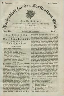 Wochenblatt für das Fürstenthum Oels : ein Volksblatt zur Erheiterung, Unterhaltung, Belehrung und Nachricht. Jg.4, No. 45 (3 November 1837)