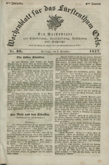 Wochenblatt für das Fürstenthum Oels : ein Volksblatt zur Erheiterung, Unterhaltung, Belehrung und Nachricht. Jg.4, No. 49 (1 December 1837)