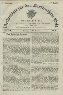 Wochenblatt für das Fürstenthum Oels : ein Volksblatt zur Erheiterung, Unterhaltung, Belehrung und Nachricht. Jg.4, No. 51 (15 December 1837)