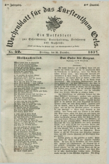 Wochenblatt für das Fürstenthum Oels : ein Volksblatt zur Erheiterung, Unterhaltung, Belehrung und Nachricht. Jg.4, No. 52 (22 December 1837)
