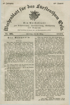 Wochenblatt für das Fürstenthum Oels : ein Volksblatt zur Erheiterung, Unterhaltung, Belehrung und Nachricht. Jg.5, No. 12 (23 März 1838)