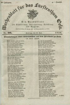 Wochenblatt für das Fürstenthum Oels : ein Volksblatt zur Erheiterung, Unterhaltung, Belehrung und Nachricht. Jg.5, No. 30 (27 Juli 1838)