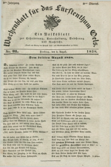 Wochenblatt für das Fürstenthum Oels : ein Volksblatt zur Erheiterung, Unterhaltung, Belehrung und Nachricht. Jg.5, No. 31 (3 August 1838)