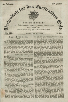 Wochenblatt für das Fürstenthum Oels : ein Volksblatt zur Erheiterung, Unterhaltung, Belehrung und Nachricht. Jg.5, No. 34 (24 August 1838)