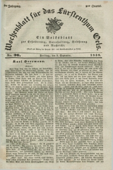 Wochenblatt für das Fürstenthum Oels : ein Volksblatt zur Erheiterung, Unterhaltung, Belehrung und Nachricht. Jg.5, No. 36 (7 September 1838)