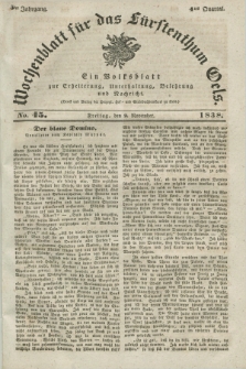 Wochenblatt für das Fürstenthum Oels : ein Volksblatt zur Erheiterung, Unterhaltung, Belehrung und Nachricht. Jg.5, No. 45 (9 November 1838)