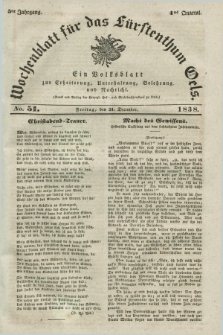 Wochenblatt für das Fürstenthum Oels : ein Volksblatt zur Erheiterung, Unterhaltung, Belehrung und Nachricht. Jg.5, No. 51 (21 December 1838)