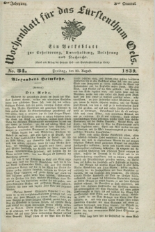 Wochenblatt für das Fürstenthum Oels : ein Volksblatt zur Erheiterung, Unterhaltung, Belehrung und Nachricht. Jg.6, No. 34 (23 August 1839)
