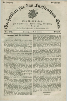 Wochenblatt für das Fürstenthum Oels : ein Volksblatt zur Erheiterung, Unterhaltung, Belehrung und Nachricht. Jg.6, No. 36 (6 September 1839)