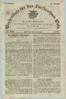 Wochenblatt für das Fürstenthum Oels : ein Volksblatt zur Erheiterung, Unterhaltung, Belehrung und Nachricht. Jg.6, No. 50 (13 December 1839)