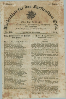 Wochenblatt für das Fürstenthum Oels : ein Volksblatt zur Erheiterung, Unterhaltung, Belehrung und Nachricht. Jg.6, No. 52 (27 December 1839)