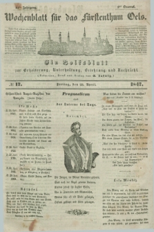 Wochenblatt für das Fürstenthum Oels : ein Volksblatt zur Erheiterung, Unterhaltung, Belehrung und Nachricht. Jg.14, № 17 (23 April 1847)