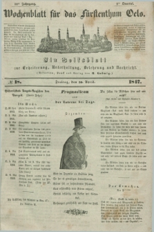 Wochenblatt für das Fürstenthum Oels : ein Volksblatt zur Erheiterung, Unterhaltung, Belehrung und Nachricht. Jg.14, № 18 (30 April 1847)