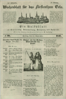 Wochenblatt für das Fürstenthum Oels : ein Volksblatt zur Erheiterung, Unterhaltung, Belehrung und Nachricht. Jg.14, № 39 (24 September 1847) + dod.