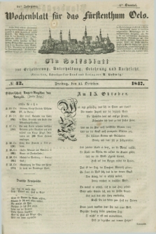 Wochenblatt für das Fürstenthum Oels : ein Volksblatt zur Erheiterung, Unterhaltung, Belehrung und Nachricht. Jg.14, № 42 (15 October 1847)