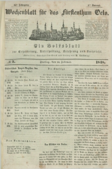 Wochenblatt für das Fürstenthum Oels : ein Volksblatt zur Erheiterung, Unterhaltung, Belehrung und Nachricht. Jg.15, № 7 (18 Februar 1848)