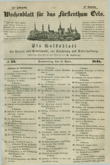 Wochenblatt für das Fürstenthum Oels : ein Volksblatt für Staats- und Gemeinwohl, zur Belehrung und Unterhaltung. Jg.15, № 23 (27 April 1848) + dod.