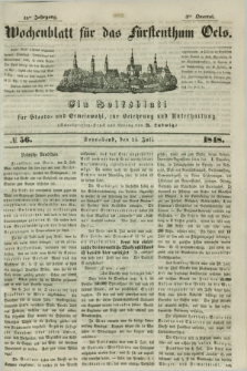 Wochenblatt für das Fürstenthum Oels : ein Volksblatt für Staats- und Gemeinwohl, zur Belehrung und Unterhaltung. Jg.15, № 56 (15 Juli 1848) + dod.